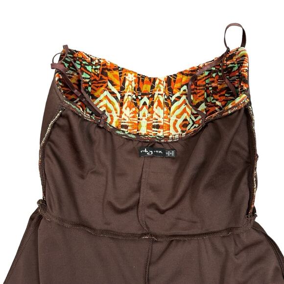 Ruby Rox Dress Womens Size S Brown Rust Teal Abstract Retro 70's Date Night Fun - Picture 7 of 14
